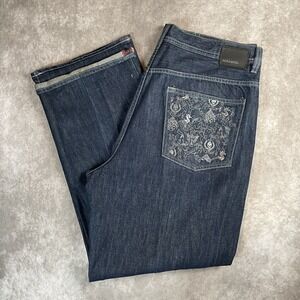 Vtg GRAIL Ecko Unltd Embroidered Skulls Baggy Fit Jeans Jnco Style 40x33 Rare